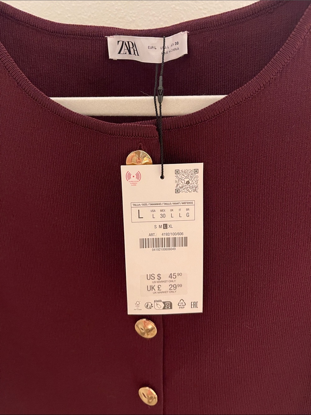 Zara Women's Sleeveless Wine Button-Front Tank - Picture 4 of 4